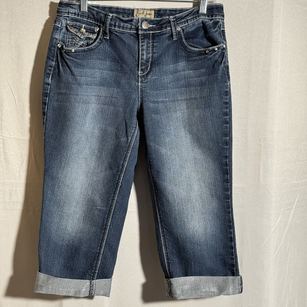 Earl Jean Women’s Capri Jeans Size 10 Y2K Cuffed Bling Pocket Denim Causal